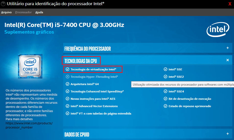 Utilitario Identificação Intel