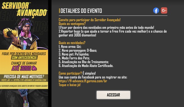 Garena Free Fire - Tem novidade chegando! Inscreva-se no Servidor Avançado  para saber tudo o que vai rolar no FF!