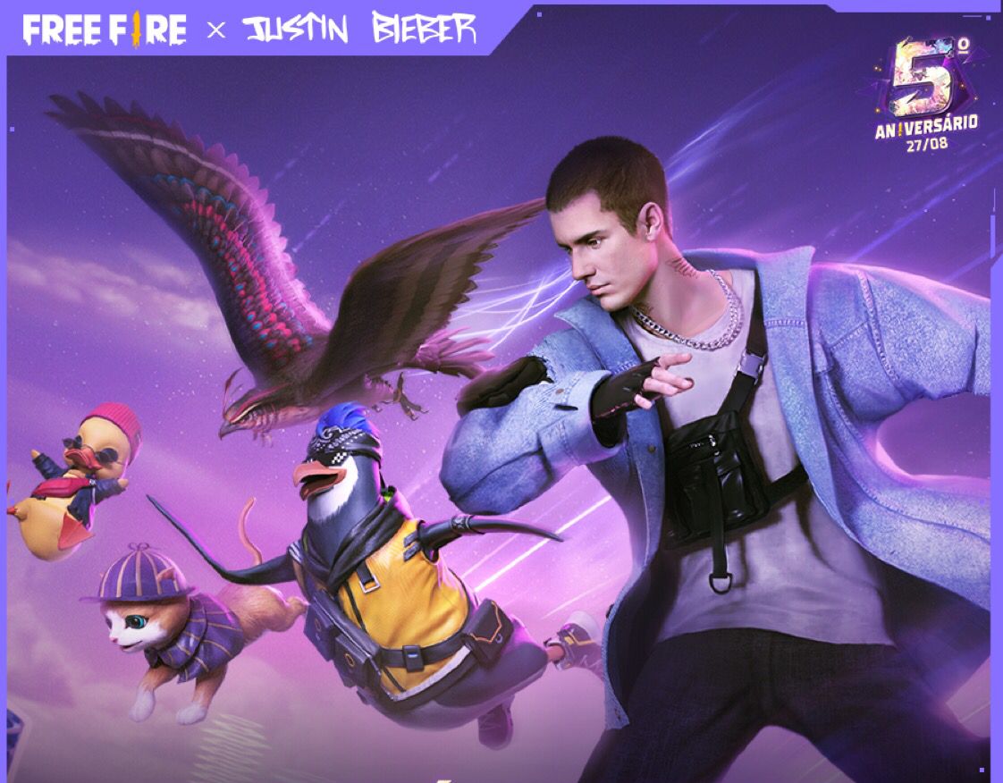 Free Fire lança parceria global com o Justin Bieber em comemoração do seu aniversário de 5 anos 2