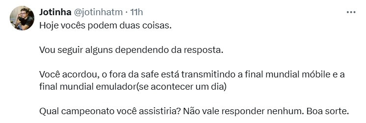 Fora da Safe planeja organizar campeonato mobile 1