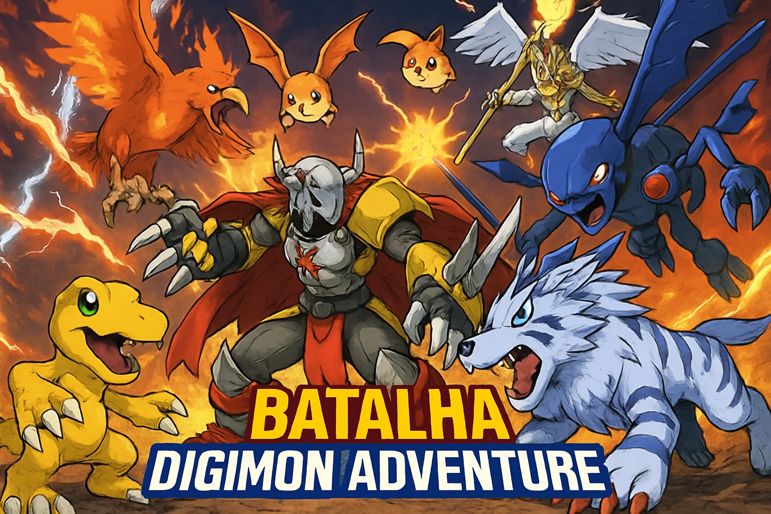 Imagem de capa com Agumon representando a bio batalha Digimon Adventure no universo de Free Fire